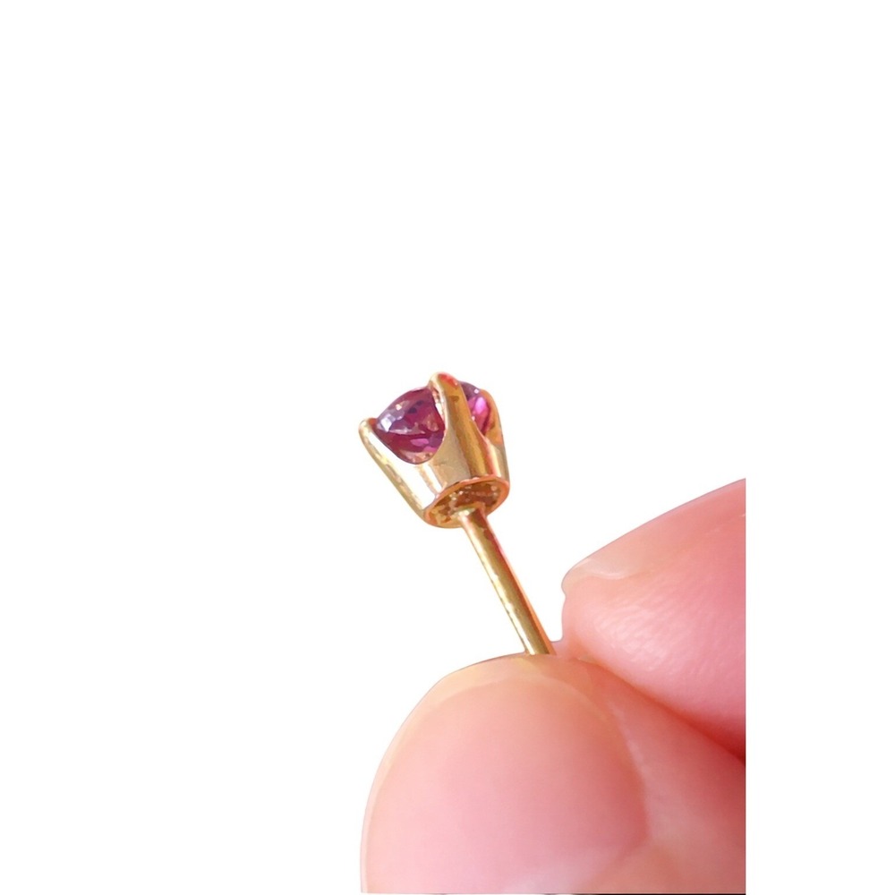Vintage 14K Gold Ruby Stud Earrings 4mm Round‎ Ruby Solitaire Basket Setting - Picture 3 of 16